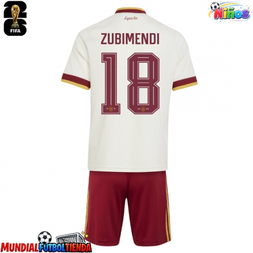 Camiseta España Martin Zubimendi #18 Segunda Equipación Replica Mundial 2026 para niños mangas cortas (+ Pantalones cortos)